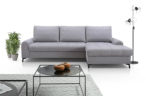 Design Möbel Akira Ecksofa mit Schlaffunktion und Bettkasten Eckcouch Ecksofa in L-Form Links Angeordnet Rückenecht gepolstert Automatische Aufklapphilfe Gästebett 252 x 168 cm