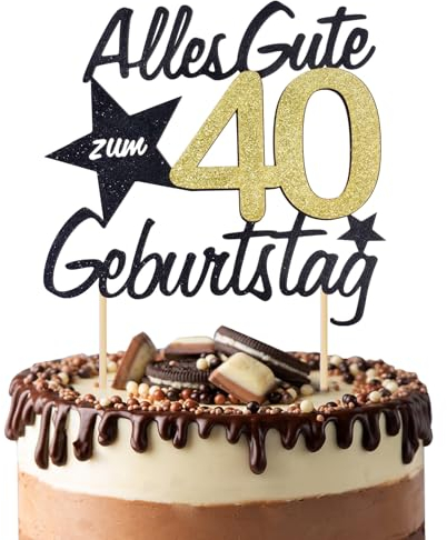 BETESSIN Torten Deko 40 Geburtstag Alles Gute zum Geburtstag 40 Jahre Happy 40th Birthday Cake Topper Kuchen Topper Kuchendeko 40 Geburstagstorte Deko Gold Schwarz Frauen Männer