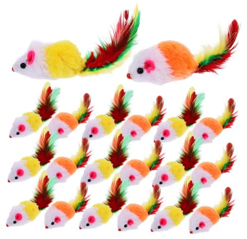 Beavorty Mouse Tail Cat Toy Furry Cat Toys Set 20 Pieces Pet Toys with Realistic for Cat's Play and Scratching Relief Random Color