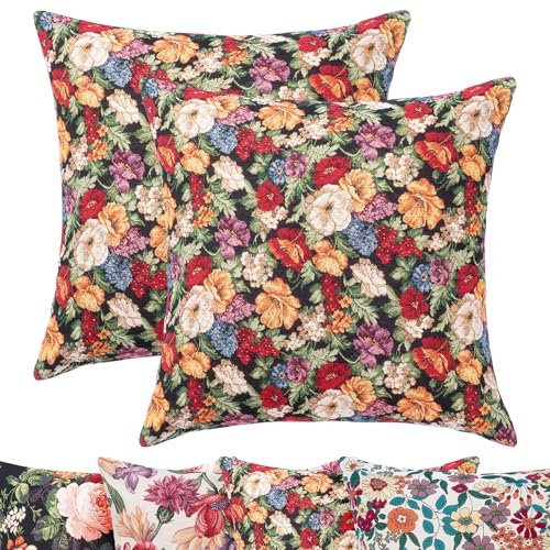 Selfitex 2er Set Bunte Couchkissen 50x50 cm, Sofakissen mit Füllung und Bezug, kuschelweiches Lesekissen, dekoratives Fernsehkissen, Deko- und Kopfkissen, Rückenkissen (Floral Bouquet)