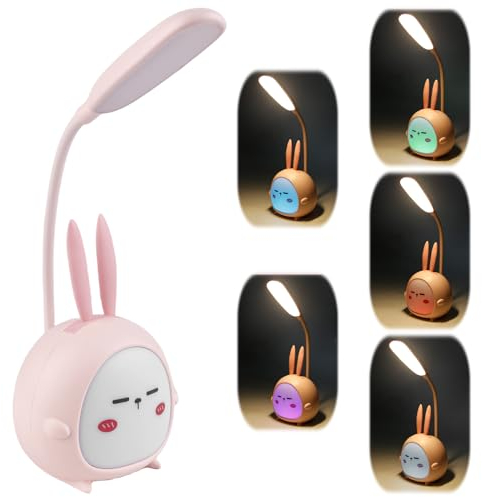 Leikurvo Schreibtischlampe Kinder, Dimmbare LED Tischlampe USB Aufladbare Schreibtischlampe Nette Cartoon Schreibtischlampe Augenschutz Desktop Faltbares Nachtlicht Geschenk für Kinder(Rosa)