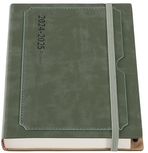 Akademischer Terminkalender 2024–2025, 2024–2025, A5 Tag pro Seite, A5-Tagesplaner von Juli 2024 bis Juni 2025, Hardcover Agenda mit Stift, buntes Monatstab, Vordertasche, Innentasche, Stifthalter