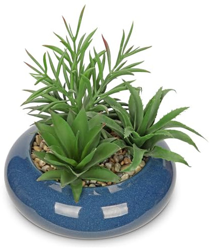 Briful Artificial Succulent Plants Fake Plants in Blue Ceramic Pot Faux Potted Plant Fake Succulents Arrangement Artificial Plants Indoor for Office Desk Decor Decorative Home Accessories