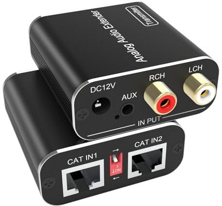 1640FT/500M Analog Audio Extender, RCA 3.5mm Stereo zu RCA Stereo Audio Extender über Ethernet Single Cat5e/6/7 Kabel Audio Konverter Adapter Kompatibel mit Telefon/MP3/Blu-Ray Player/Desktop