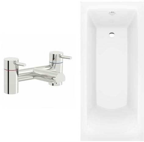 Orchard Einseitig gerade Badewanne mit quadratischem Rand 1800 x 800 mit Paneel und Wannenmischbatterie – Weiße einseitige Badewanne, Rechteckige einseitige Badewannen, Badewannen reliable