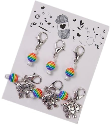 Samuliy Strickideen für Schafe, Nähmarkierer zum Stricken - Bunte Regenbogen-Perlen-Häkelringe,3 Stück abnehmbare Hebelverschluss-Stichmarkierung, Strick- und Häkelzubehör für die Herstellung von