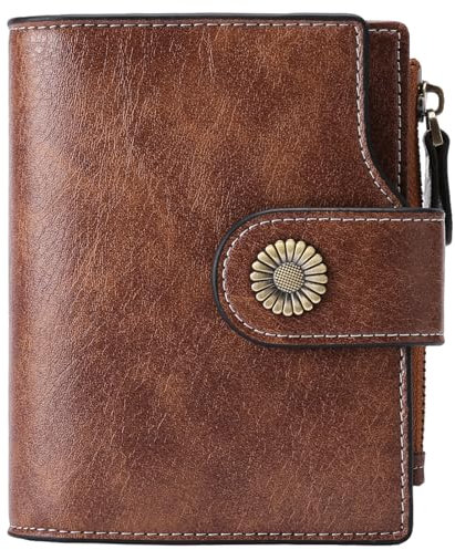 SENDEFN Portemonnaie Damen Echtleder, Bifold Compact RFID-Blockierung Geldbeutel Damen, Geldbörse Damen mit 16 Kartenfächern und 1 Reißverschlussfach