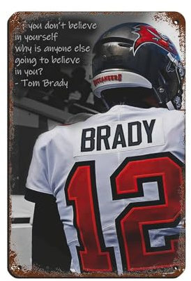 WGRWA Fußballposter Tom Brady, Retro-Poster, Metall-Blechschild, schicke Kunst, Retro, Eisenmalerei, Bar, Menschen, Höhle, Café, Familie, Garage, Poster, Wanddekoration, 20 x 30 cm