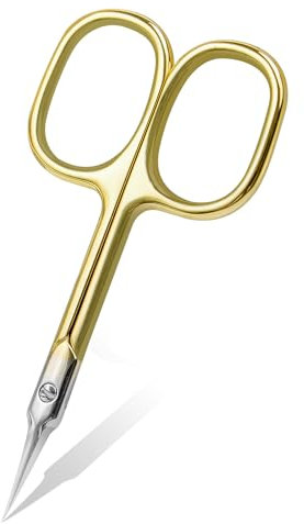 CGBE Cuticle Scissors with Curved Tip, Stainless Steel Cuticle Scissors Extra Fine, Super Sharp Small Pointed Beauty Cuticle Cutter for Trimming Cuticles, Eyebrows, Eyelashes and Dry Skin, Glod
