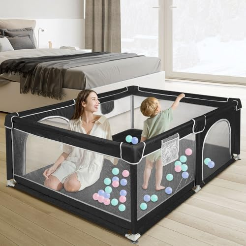 Laufgitter aus Oxford-Stoff, Spielzaun mit Eckschutz mit Aufbewahrungstasche, Laufgitter mit Reißverschlusstür, H: 66 cm (120 x 160 x 66 cm/schwarz)