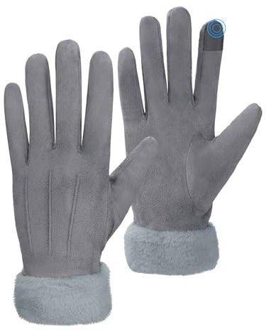 Becellen Handschuhe Damen, Winddicht Thermo Touchscreen Winterhandschuhe Elegante Winter Warme Handschuhe für Kinder Mädchen Mutter Tochter, Grau