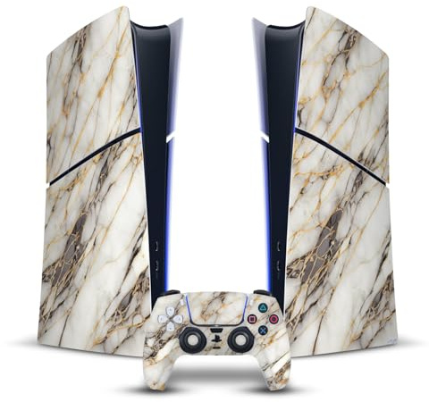Head Case Designs Weiß, Gold Und Grau Marmor Vinyl Haut Gaming Aufkleber kompatibel mit Sony PlayStation 5 PS5 Slim Digital Edition Console & DualSense Controller