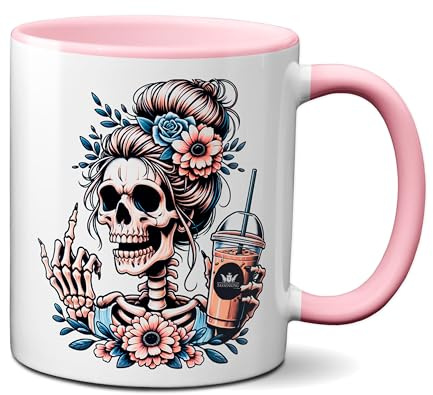 TassenKing - Skull Frau Tasse - Lustige Kaffeetasse mit Mittelfinger (FuckOff) und Kaffee-Motiv Geschenk Büro Kollegin Freundin