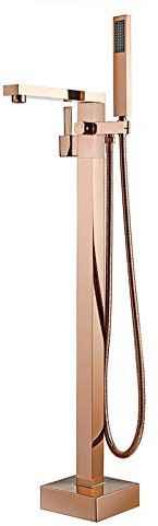 UQACHG Robinet de Baignoire Robinet de Baignoire autoportant avec Douche à Main, Robinet de Remplissage de Baignoire monté au Sol Robinet de Baignoire en Laiton Robinet mitigeur,Rose Gold
