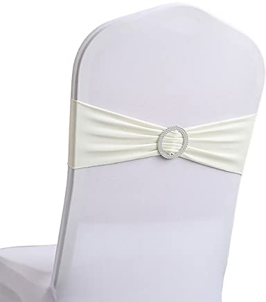 Anevous 5 Stück Stretch Stuhlschleifen, Stuhlschärpen mit Schnalle, Elegante Elastische Stuhl Schärpen, Stühle Band für Hochzeit Deko, Bankett, Geburtstag Party Hotel Zuhause Dekoration,Cremeweiß