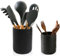 AmiCera 2 Pack Utensil Holder, Ceramic Kitchen Canisters Organizer for Countertop, 4.7 Inch & 4 Inch Pot Organizer for Kitchen, Restaurant (Black)