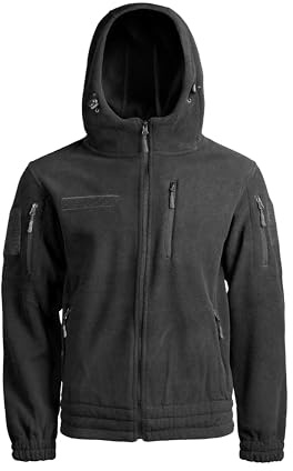 Mil-Tec Kälteschutzjacke Fleece Gen. II mit Kapuze • Outdoor Fleecejacke Herren mit Taschen und funktionalen Details • Warme Übergangsjacke • In Oliv oder Schwarz • Größen S–3XL