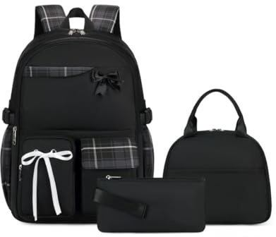 Joymoze Mädchen Schulrucksack Set Geräumiges Büchertaschenset für Teenager Frauen Freizeitrucksack Schwarz