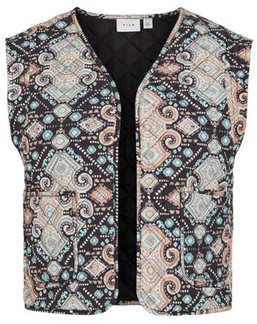 VILA Vietra Quilted Damen-Weste mit Motiv, Schwarz