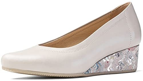 Hochwertige Keilabsatzschuhe, Leder-Pumps mit Keilabsatz - Modische Damenschuhe mit Keilabsatz (Beige, EU Schuhgrößensystem, Erwachsene, Numerisch, M, 40.5)