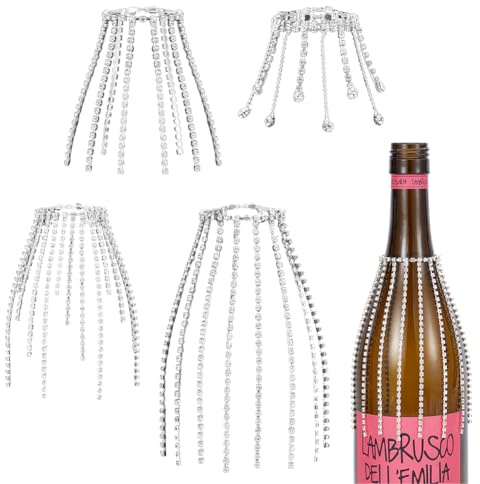OLYCRAFT 4 Stück Silberne Weinflaschen Strassstein Juwelenquaste 12cm Messing Weinflaschenanhänger Schleier Sektflaschen Dekorative Charms Strassquaste Für Partyflaschen Hochzeiten Sektdekorationen
