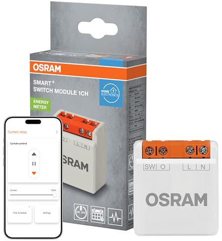 OSRAM Module de commutation Wi-Fi SMART+ 1 canal 8 A compteur d'énergie blanc Module de commutation Wi-Fi SMART+ 1 canal, capacité de commutation 8 A, compteur d'énergie, Smart Home, compatible