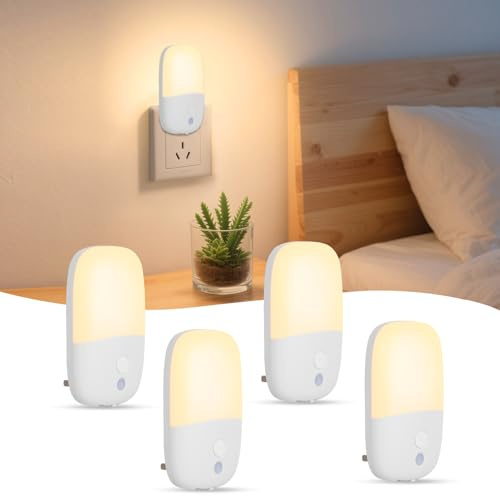 DBFAIRY 4 Pack Night Light Plug in Wall, Dimmable LED Night Light with Dusk to Dawn Photocell Sensor, ON/Off/AUTO Modes 2700K Warm White Kids Night Lights for Hallway Stairs Bedroom Kitchen