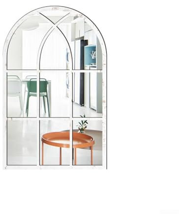 Espejo acrílico único del marco de madera del estilo de la ventana semicircular en la pared para la decoración moderna del hogar (blanco)