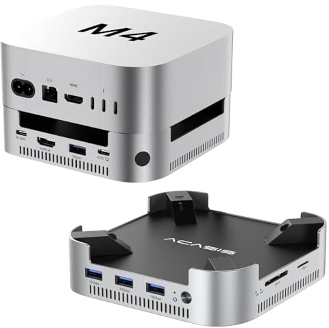 ACASIS Mac mini M4 Dock & Stand con dual-bay NVMe SSD Enclosure | Hub HDMI in alluminio per Mac mini M4 e M4 Pro 2024, HDMI 4K60Hz, 4 X 10G USB A, PD 30W, SD/TF, supporto SSD B+M M-Key