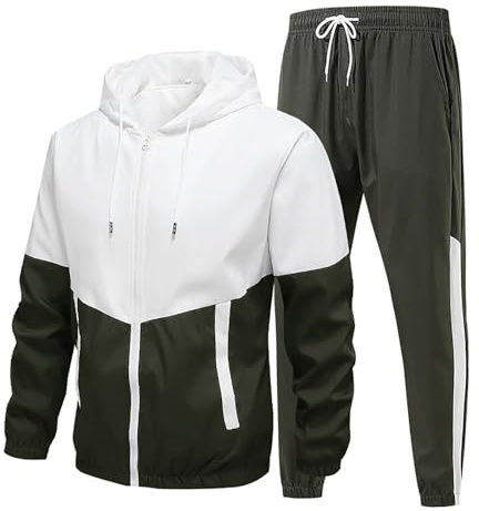 Maskjuwio Trainingsanzug Langarm Herren, 2 Teiler Set Langarm Jogginganzug Reißverschluss Sportanzug Übergröße Laufanzug Mit Elastischem Bund Lässiger Tracksuit Mit Kordelzug Und Tasche Größen M-6Xl