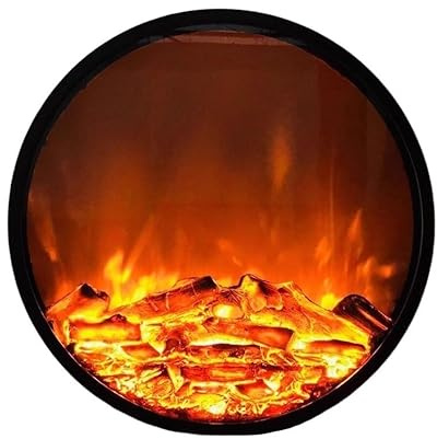 Decorative Fireplace Round Electric Fireplace Inserts, Realistic 3D Flame Effect, Recessed and Wall Mounted Decorative(Small)