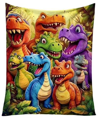 Ekukeon Dino Decke Kuscheldecke, Dinosaurier Decke 70x100cm | Niedliche Flanelldecke Weiche Decke mit HD Digitaldruck Dinos Warme Wohndecke für Sofa Kleine