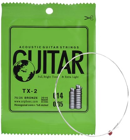 ASHATA Orphee TX-3 High-Carbon-Stahlkern, 10er-Pack Folk-Gitarren-E-Saiten-Ersatz für Akustikgitarre, Extra Leichte Spannung, für Anfänger und Gitarrenliebhaber (ASHATAh53ofigt92-I2354-4)