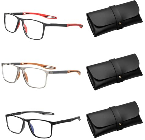 JcvPot Automatisch Anpassende Brille Für Verschiedene Sehbedürfnisse, Autofokus Brille Mit Selbsteinstellung, Set von 6 Stück, drei schwarze Brillentaschen und drei farbige Brillen