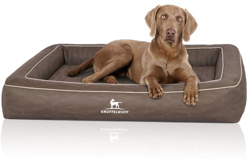 Knuffelwuff Orthopädisches Hundebett aus Laser gestepptem Kunstleder Montego S 70 x 50cm Braungrau - Abnehmbarer Bezug - leicht zu reinigen - für große, mittelgroße und kleine Hunde