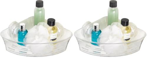 Croydex Press 'n' Lock Suction Shower Caddy - Bathroom Storage Corner Shower Caddy with Strong Suction Hooks, No Tools Required, Versatile Basket for Smooth Tiles or Glass, Self-Draining, 285mm