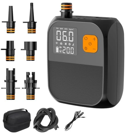 Lagomloot Pompa ad Aria Elettrica, Gonfiatore Senza Fili da 6000mAh con Schermo Touch, 25PSI ad Alto Flusso per Kayak, SUP, Tende, Luce LED