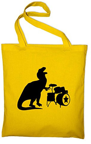 STYLETEX23 T Rex Dino Drummer Jutebeutel Baumwolltasche, gelb