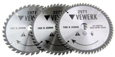 Vewerk 3 Pack - 160 X 20 / 16MM TCT Circular Saw Blade 36T 48T 60T 2971