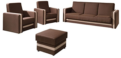 Mirjan24 Polstergarnitur Euforia Quadro 3+1+1 und Hocker, Sofa mit Bettkasten und Schlaffunktion, 2 Sessel, Bettsofa, Polstermöbel Bettfunktion Couch (Lux 12 + Lux 24)