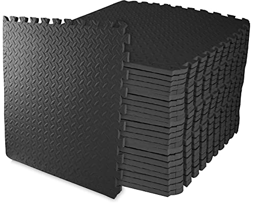 Signature Fitness Puzzle Exercise Mat with EVA Foam Interlocking Tiles for MMA, Exercise, Gymnastics and Home Gym Protective Flooring, 3/4 Thick, 96 Square Feet, Black