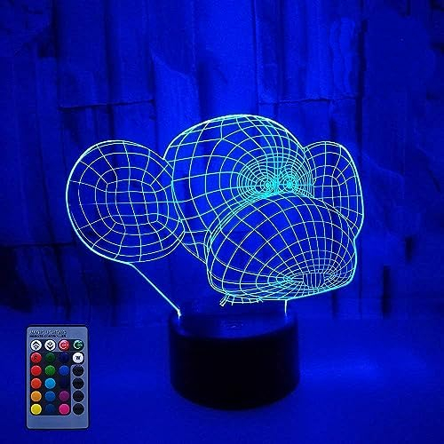 HPBN8 Ltd 3D Affe Lampe USB-Strom Fernbedienung 7/16 Farben Optische Täuschung 3D LED Lampe Formen Kinder Schlafzimmer Nachtlicht Geburtstag Weihnachten Geschenke