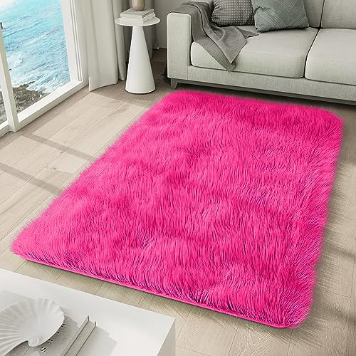TAPISO Silk Teppich Shaggy rutschfest Pink Einfarbig Antirutsch Hochflor Langflor Weich Modern Schlafzimmer Wohnzimmer Bedvorleger ÖKO-TEX 140 x 200 cm