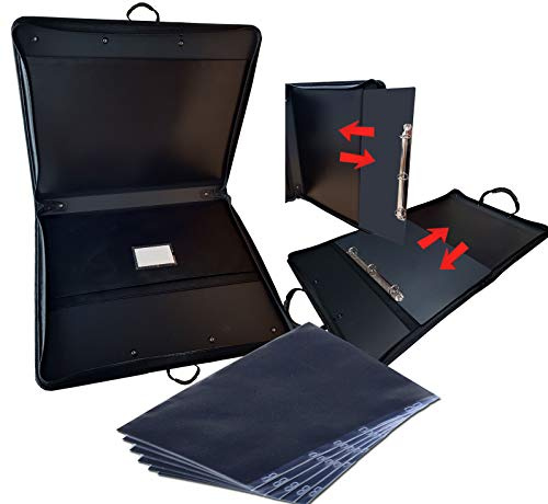 Art Portfolio Carry Case by Zieler. Ideal as a Presentation case (with Rings) or a Carry case (Without Rings). Padded Nylon Exterior, 2 Internal Pockets & Shoulder Strap Plus 5 Portfolio Sleeves (A3)