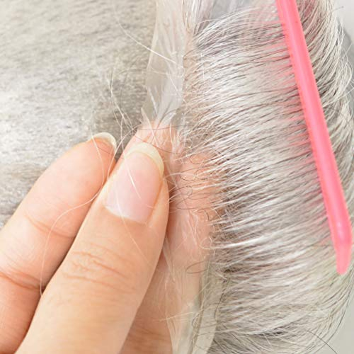Hairnotion Perücken Echthaar Männer Alle V-Loop super dünne Haut Echthaar Mann 8x10 Zoll toupet für männer grau #1B80