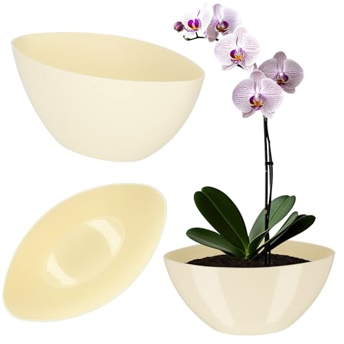 KADAX Macetero ovalado, maceta de plástico, maceta decorativa para interiores, flores, plantas, balcón, jardinera, forma moderna (21 x 12 cm, crema)