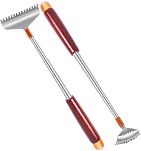 Rückenkratzer für Erwachsene, 2 Stück, Teleskop mit Holzgriff, Verbesserter 304 Edelstahl, Breitere Kralle, multifunktionaler Handmassageball