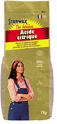 STARWAX THE FABULOUS - Acide Citrique - 1Kg - Détartre les Appareils Ménagers - Enlève le Calcaire - Fait Briller la Salle de Bains - 100% d'Origine Naturelle - - Fabriqué en France