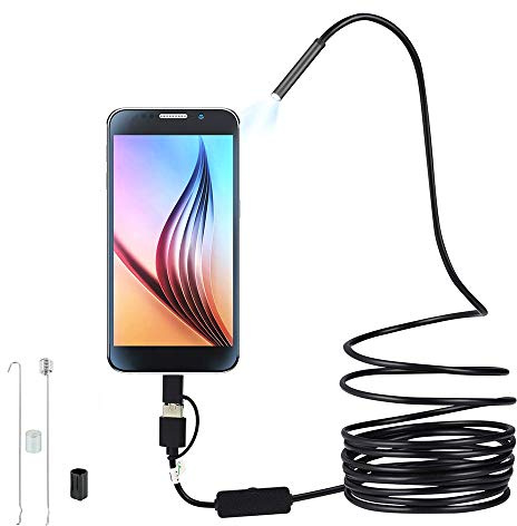 Keyohome Android-Endoskop, 3-in-1, wasserdicht, IP67, USB-Inspektionskamera mit LED, starres Schlangenkabel für Smartphone, Tablet-Gerät (5 m)
