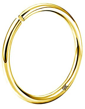 OUFER 0.8mm 9ct Gold Nasenpiercing Rings 20 Gauge Nasenring Nasen Piercing Nase Hoop Gelbgold Seamless Helix Piercing Tragus Daith Ohrring Ear Ring Frau Nose Earring 6 mm